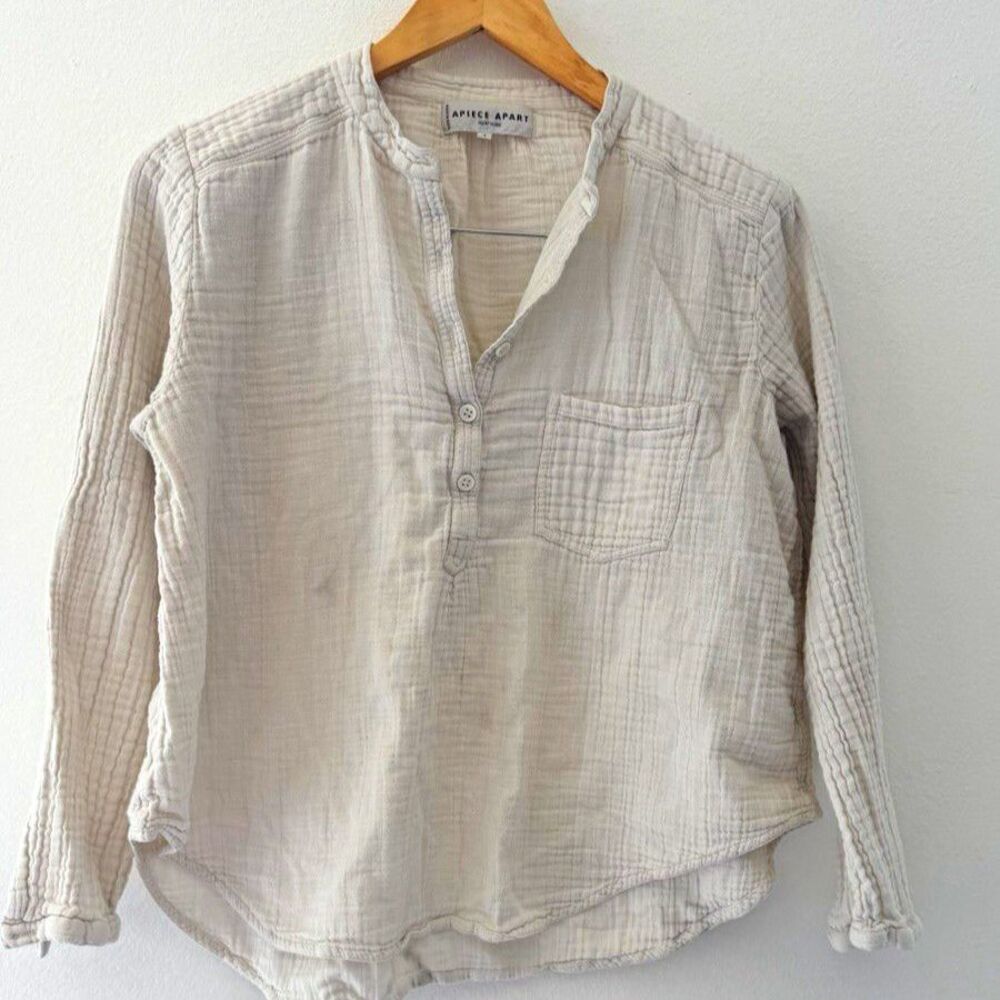 Apiece Apart Beige Solid Woven Cotton Button Collared Tunic Blouse 6